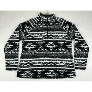 Eddie Bauer Fleece Jacket Women's XL Black White Aztec Print Long Sleeve 1/4 Zip